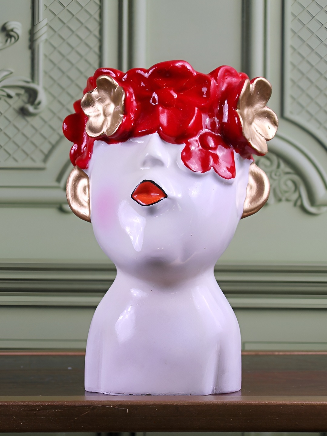

THE WHITE INK DECOR White & Red Textured Figurine Showpiece
