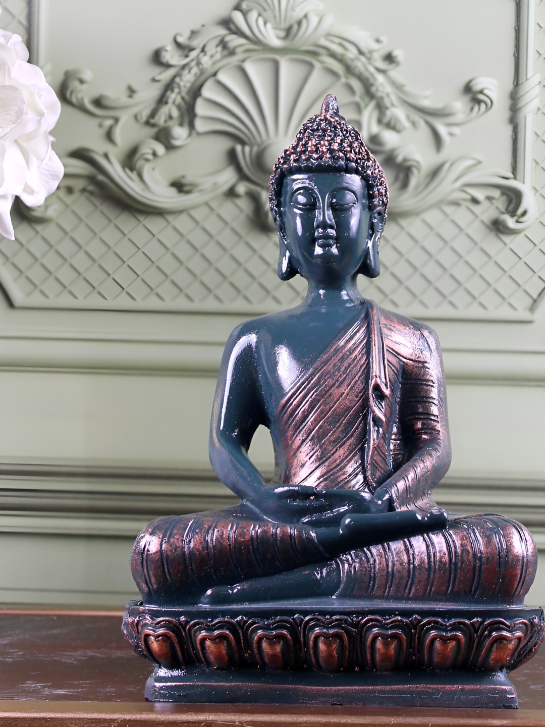 

THE WHITE INK DECOR Brown & Blue Buddha Figurine Showpiece