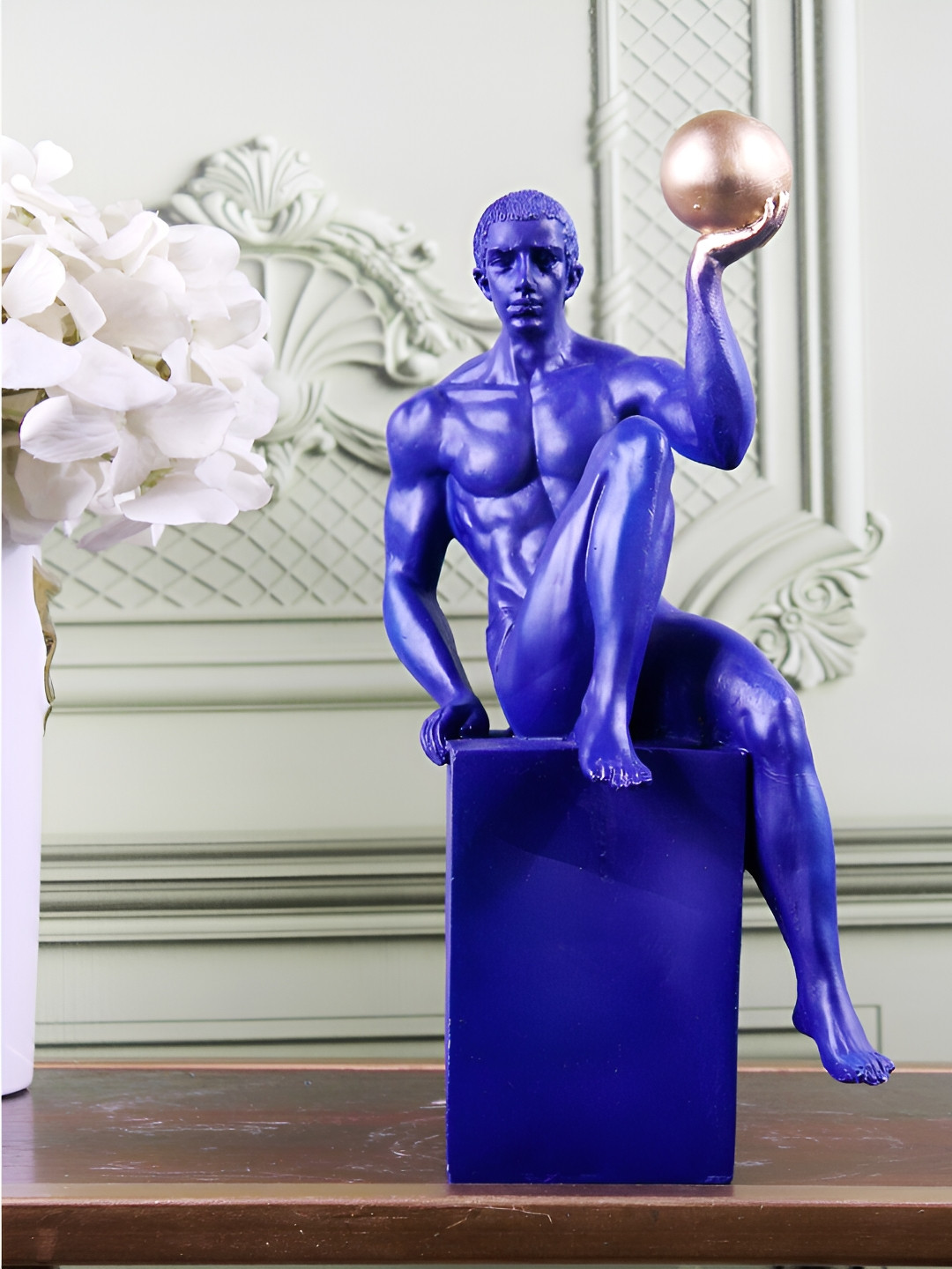 

THE WHITE INK DECOR Blue & Gold Toned Textured Figurine Showpiece