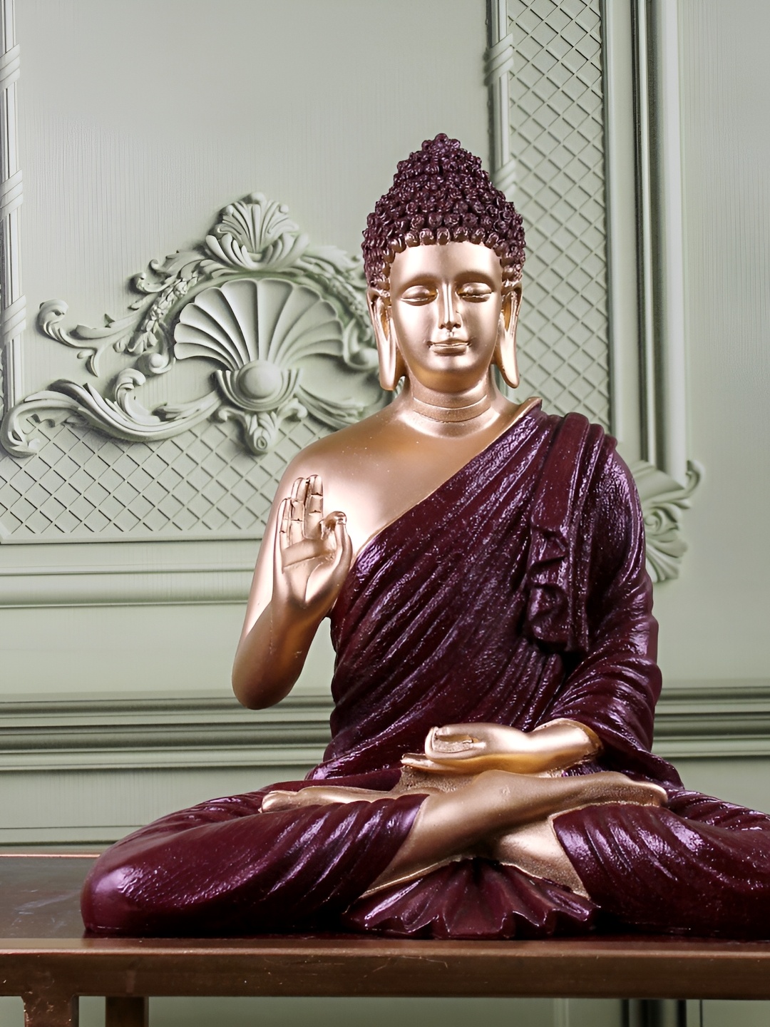 

THE WHITE INK DECOR Burgundy & Gold Toned Buddha Figurine Showpiece