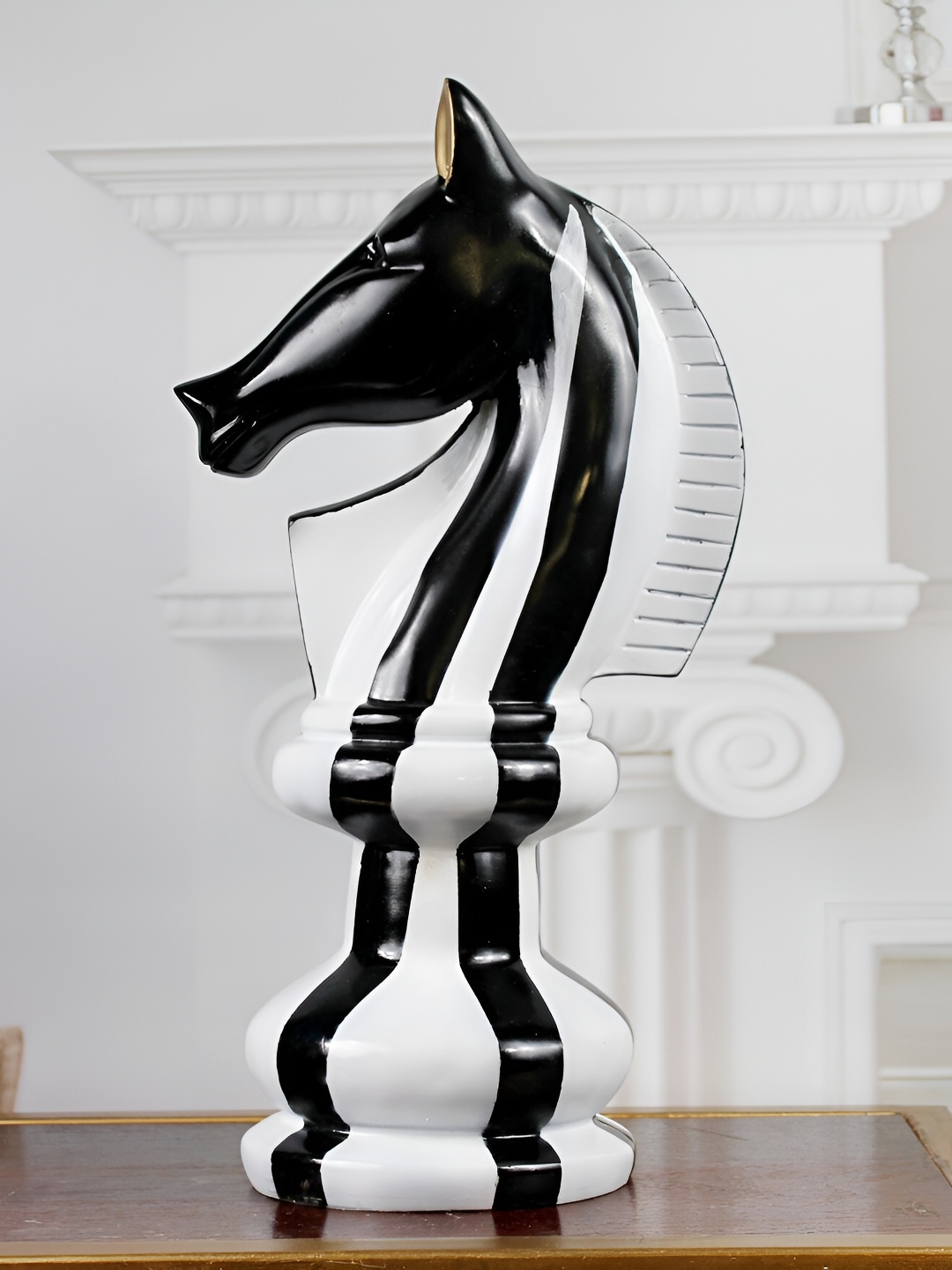 

THE WHITE INK DECOR Black & White Horse Figurine Showpiece