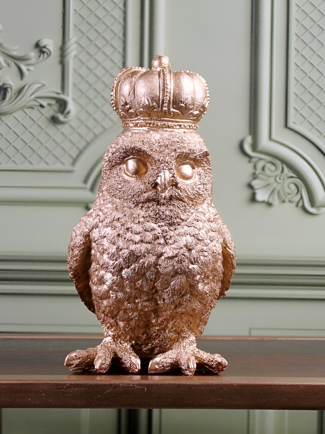 

THE WHITE INK DECOR Gold Toned Owl Figurine Showpiece