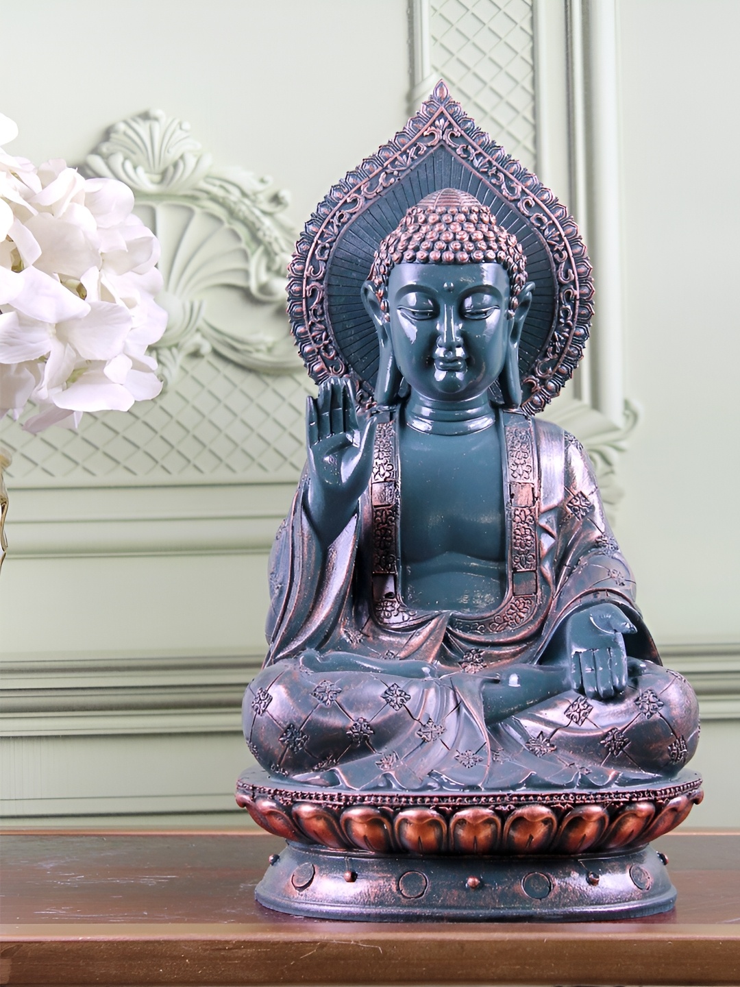 

THE WHITE INK DECOR Brown & Blue Buddha Figurine Showpiece