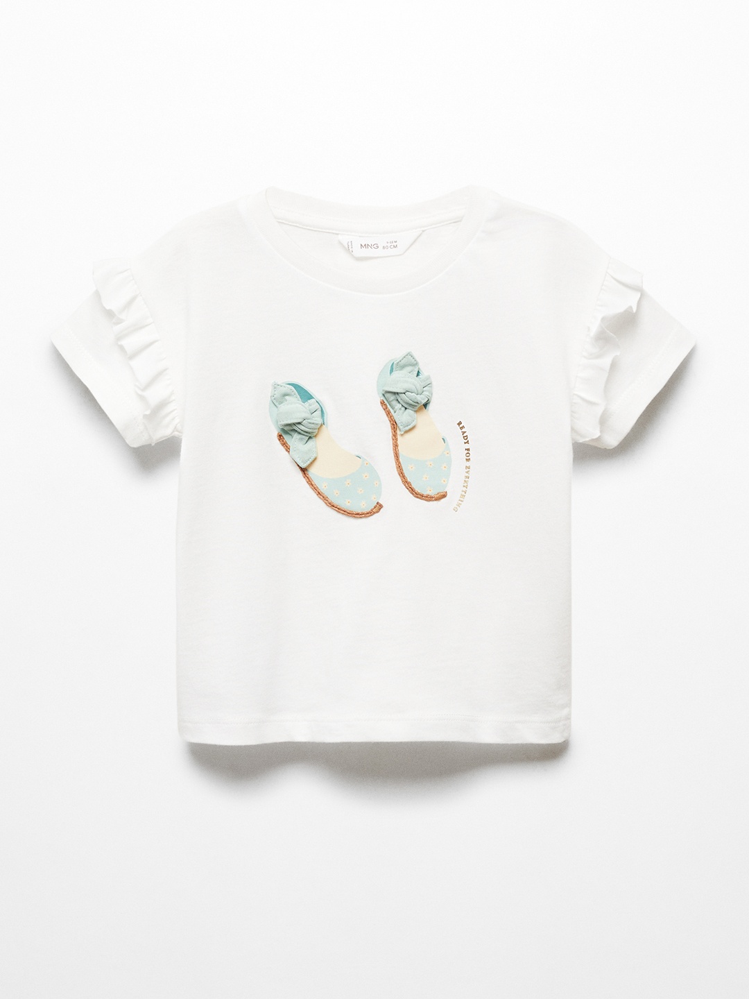 

Mango Kids Girls Printed Drop-Shoulder Sleeves Cotton Applique T-shirt, White