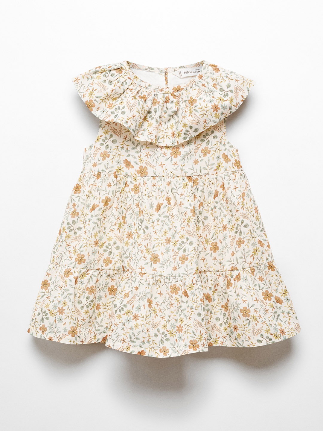 

Mango Kids Girls Cotton Floral Print Flared Sleeve A-Line Dress, Off white