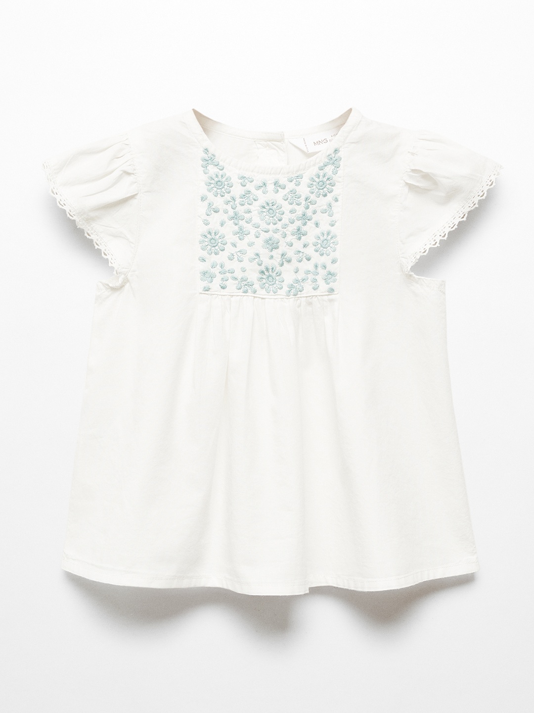 

Mango Kids Girls Floral Yoke Embroidered Pure Cotton A-Line Top, White