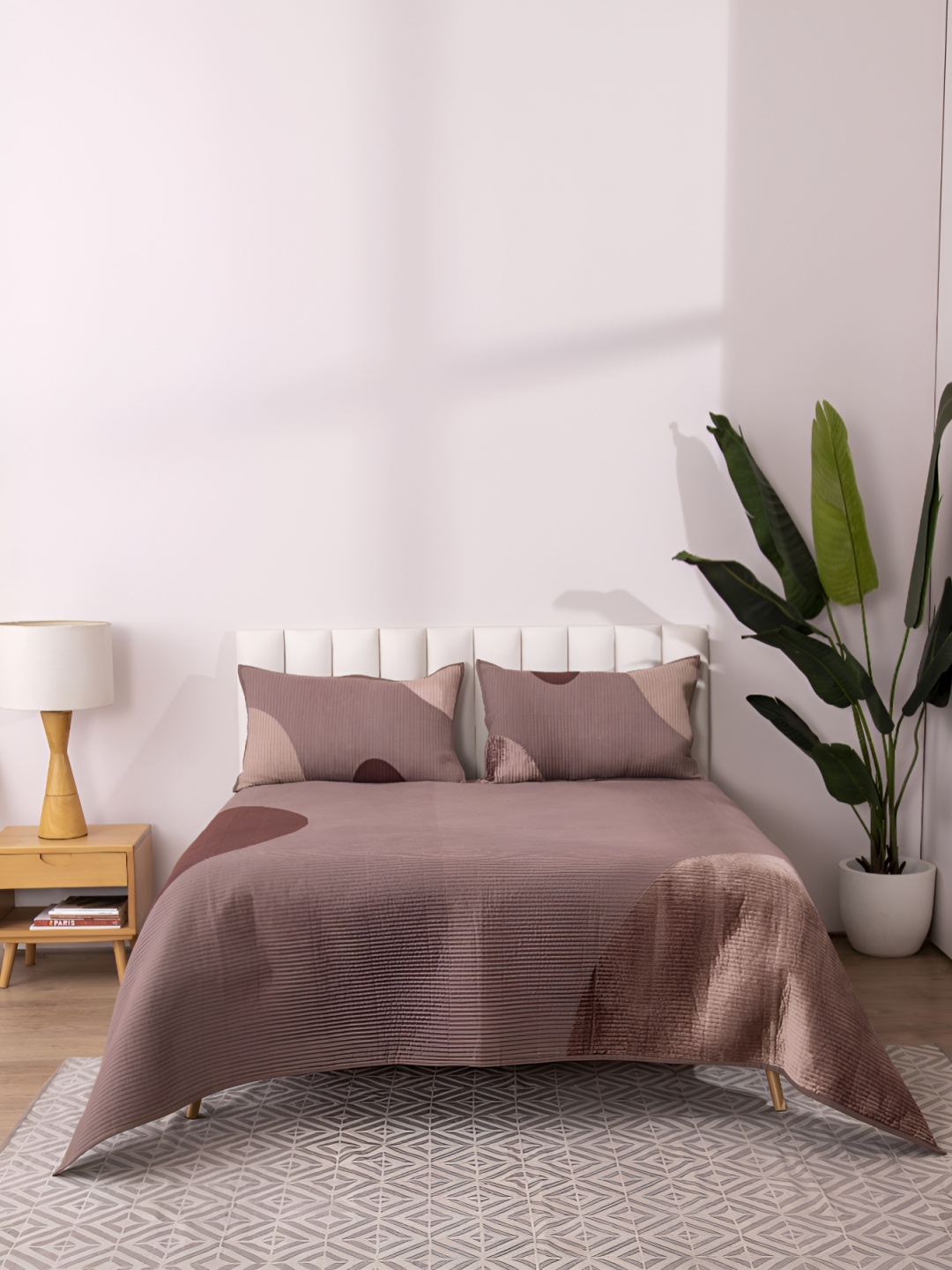 

HOUMN Brown Cotton Double King Superfine Bedding Set