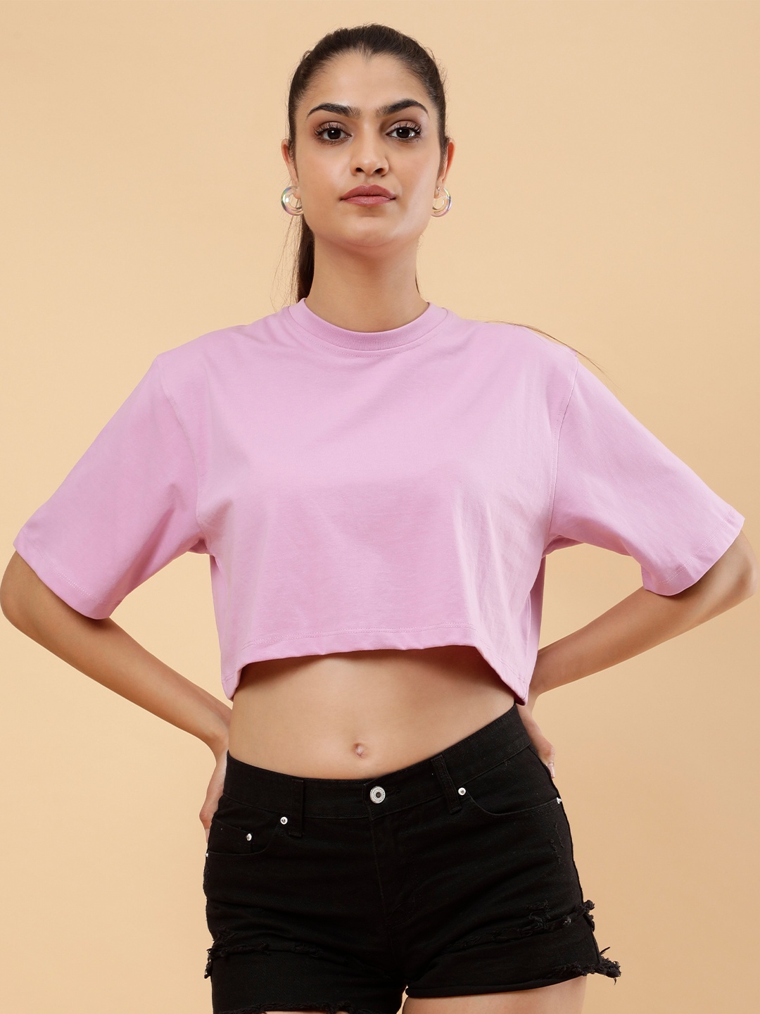 

PockMAN Cotton Boxy Crop Top, Lavender