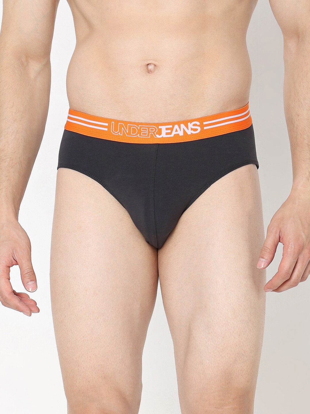 

UnderJeans by Spykar Anti Microbial Basic BriefsUJNPBS061DKGREY, Grey