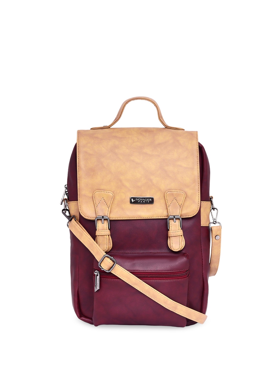 

VOYAGER PARIS Colourblocked Vegan Leather Backpack, Tan