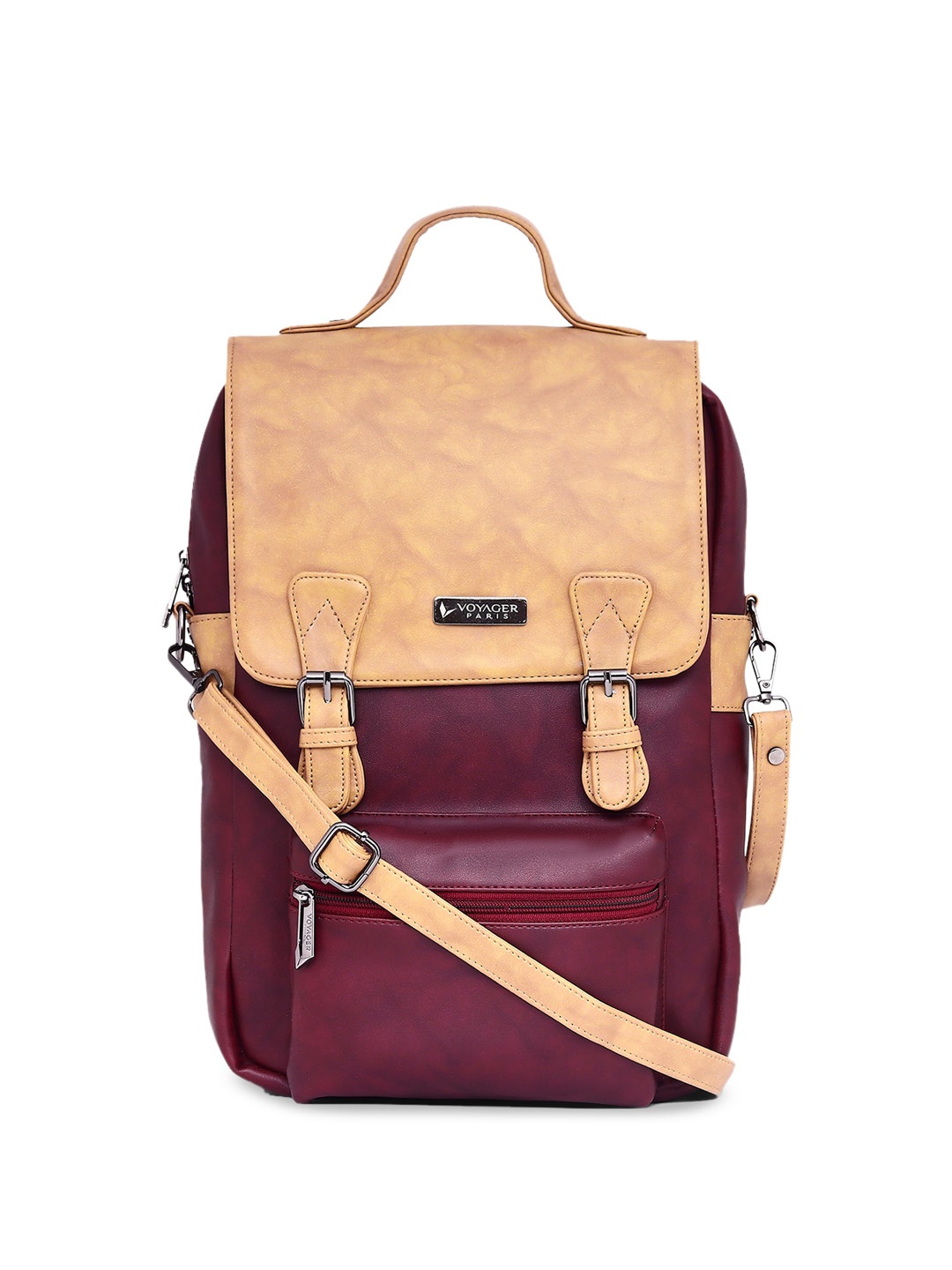 VOYAGER PARIS Colourblocked Vegan Leather Backpack, Tan