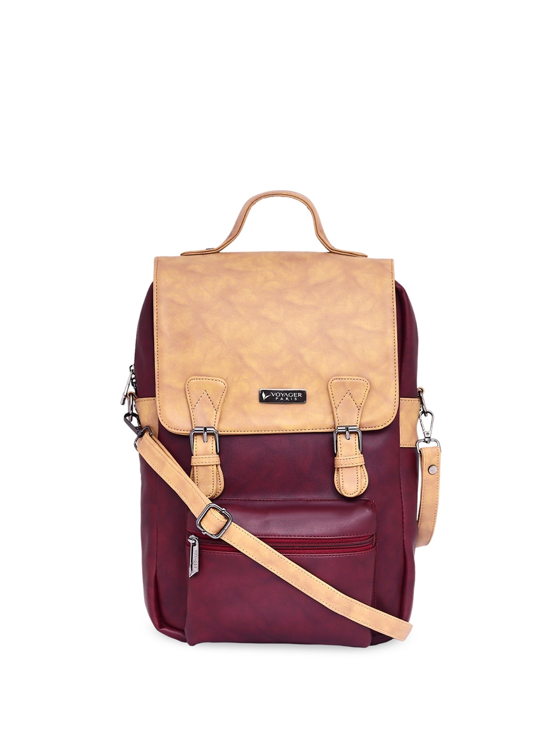 

VOYAGER PARIS Women Colourblocked Leather Backpack, Maroon