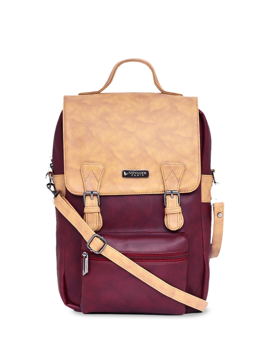 

VOYAGER PARIS Unisex Colourblocked Leather Backpack, Beige