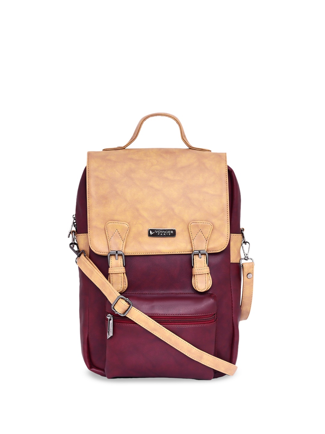 

VOYAGER PARIS Unisex Colourblocked Leather Backpack, Beige