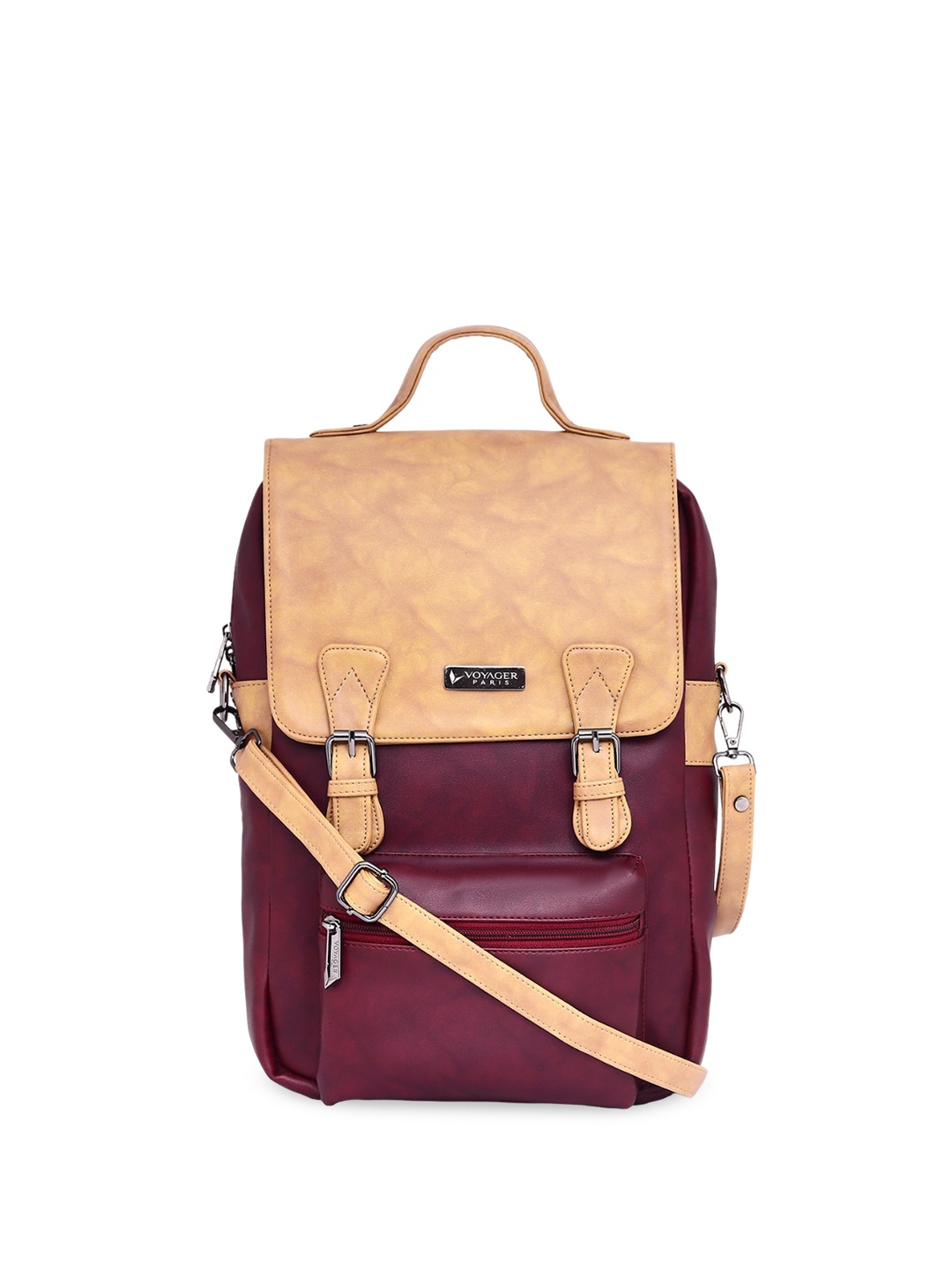 

VOYAGER PARIS Unisex Colourblocked Leather Backpack, Beige