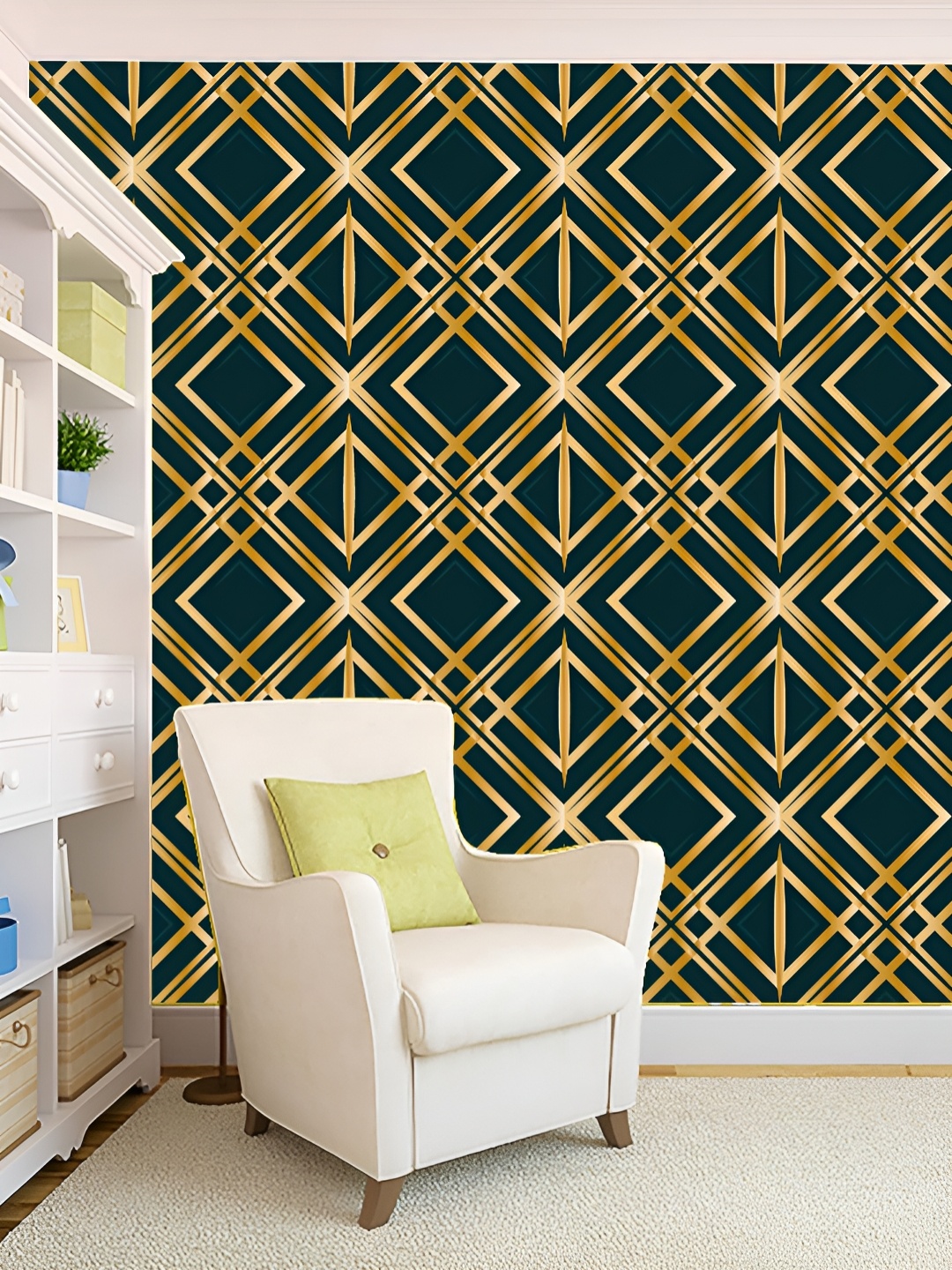 

KSHIRSA Green & Beige Printed Self-Adhesive Wallpaper