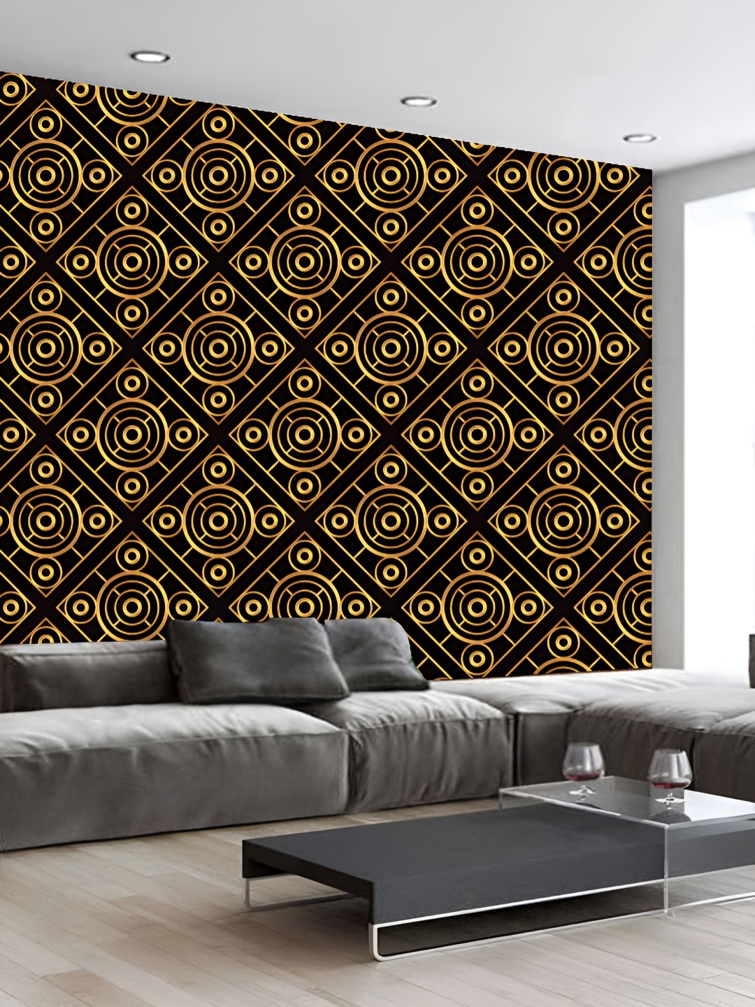 

KSHIRSA Black & Mustard Yellow Printed Self-Adhesive Wallpaper