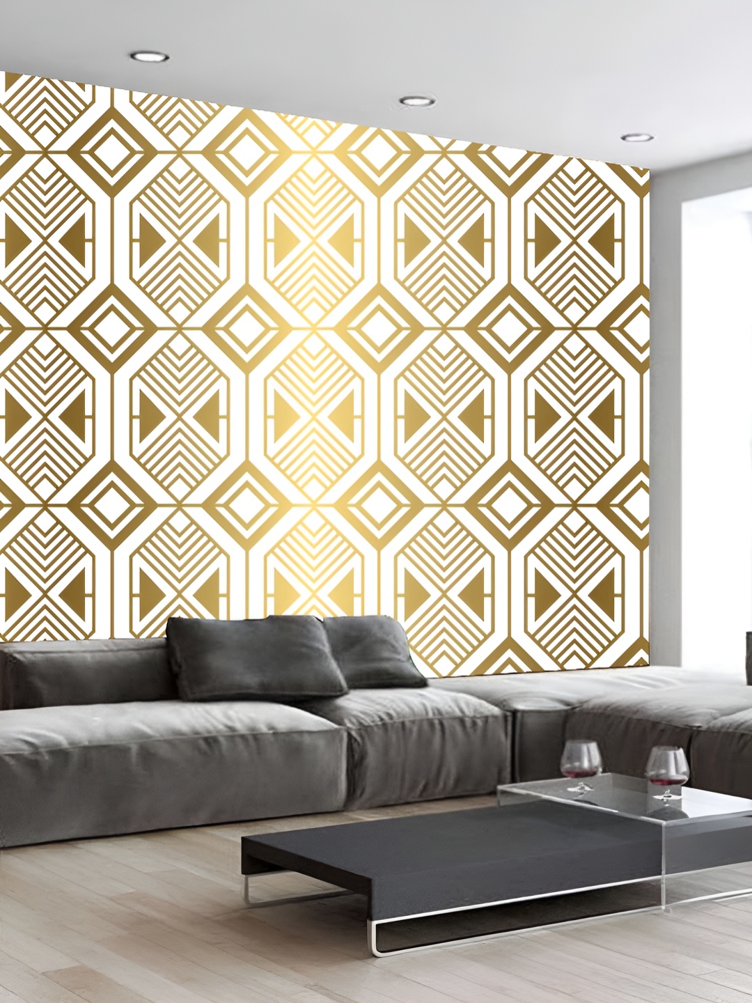 

KSHIRSA White & Gold Toned Printed Self Adhesive 3D Wall Sticker