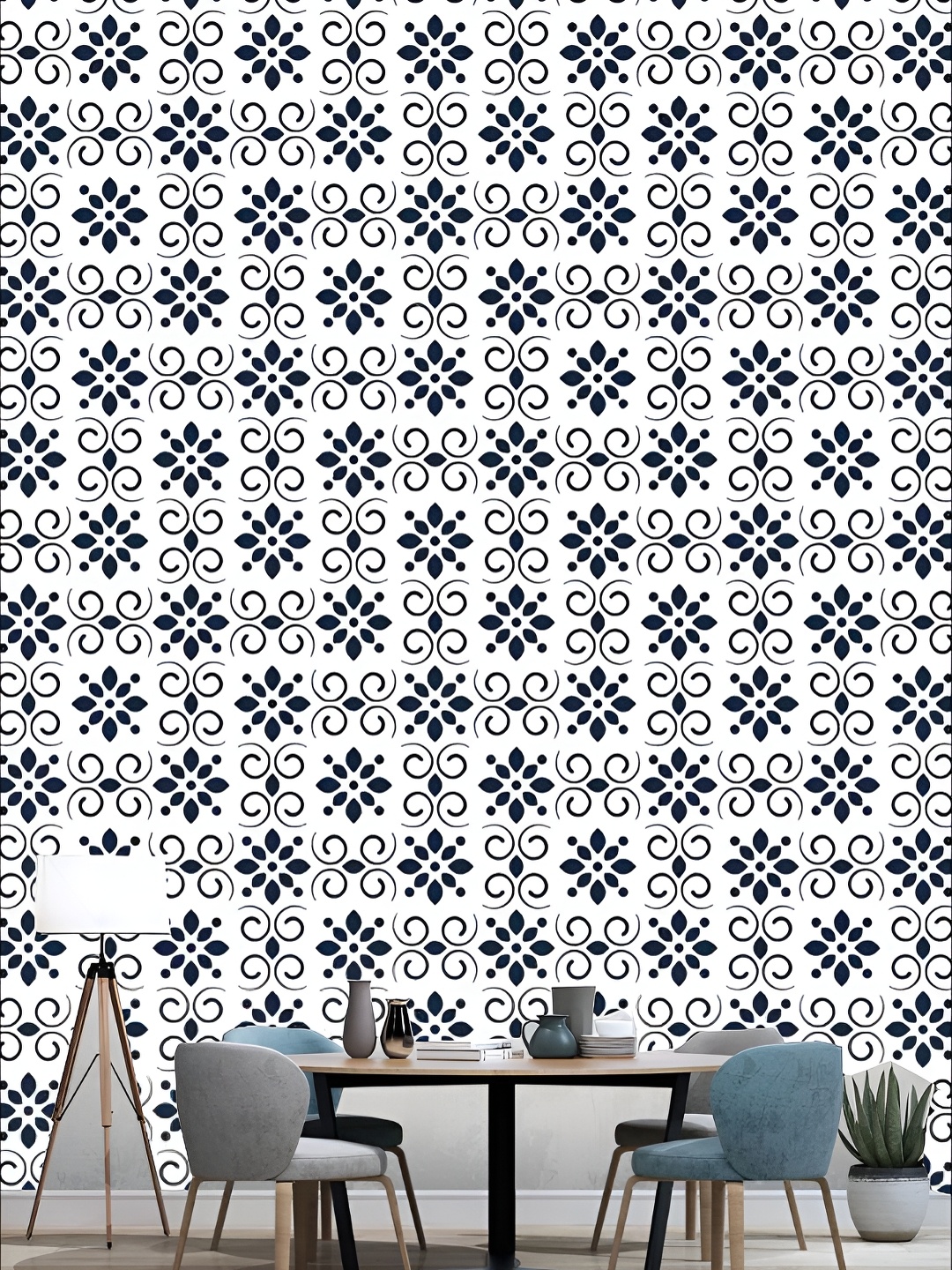 

KSHIRSA Blue & White 3D Printed Self-Adhesive Wallpaper