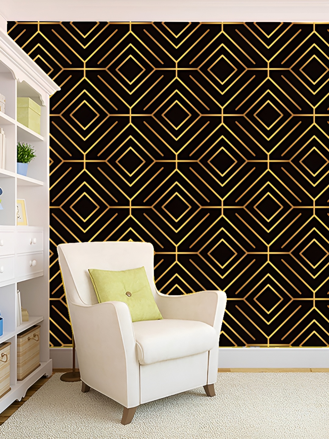 

KSHIRSA Black & Gold Printed Self Adhesive 3D Wall Sticker