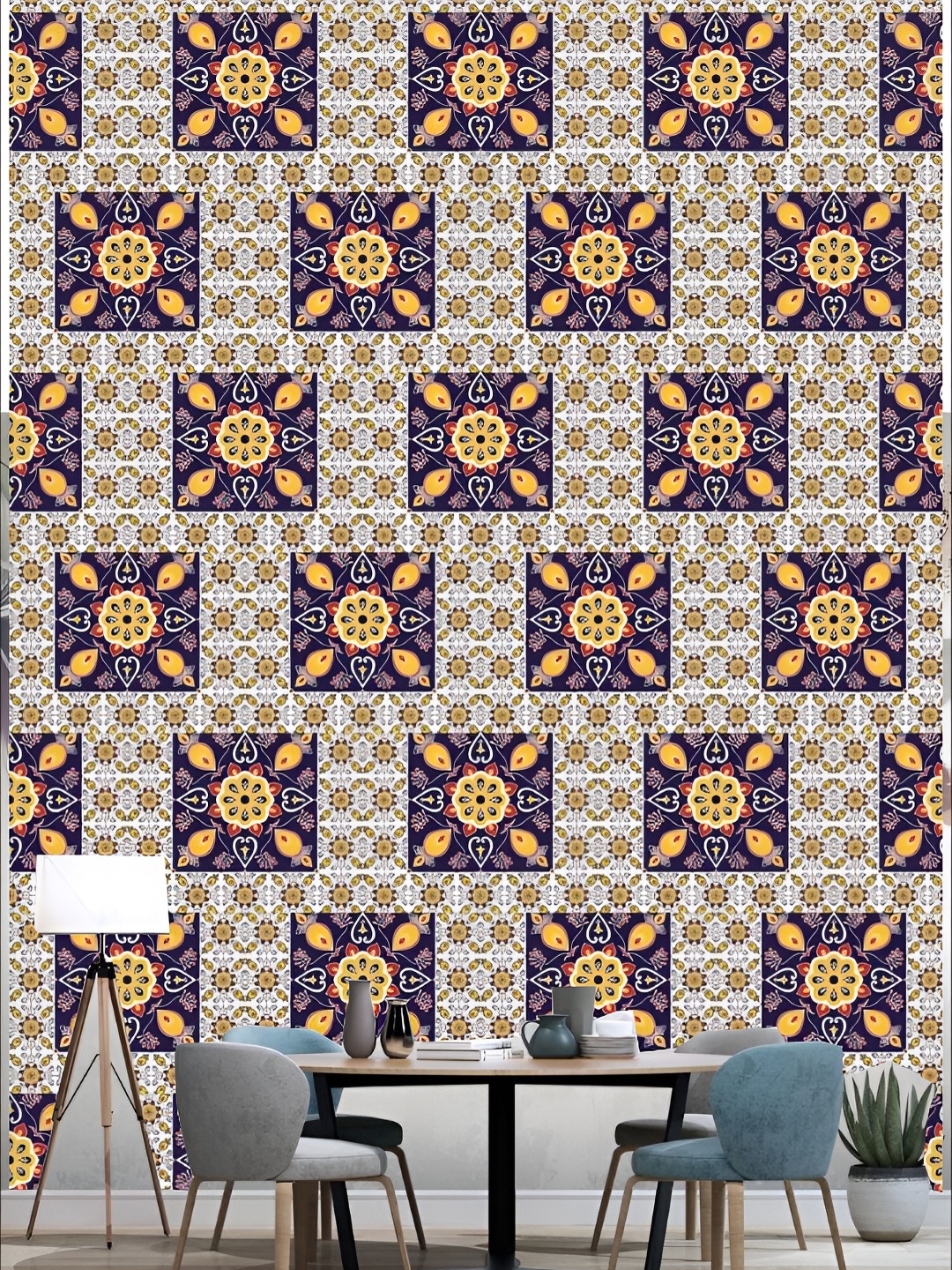 

KSHIRSA Blue & Yellow 3D Printed Self-Adhesive Wallpaper