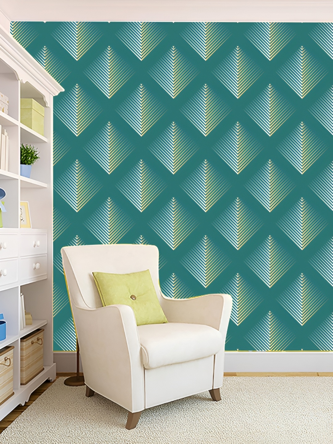 

KSHIRSA Green & White Printed Self Adhesive 3D Abstract Decals And Stickers