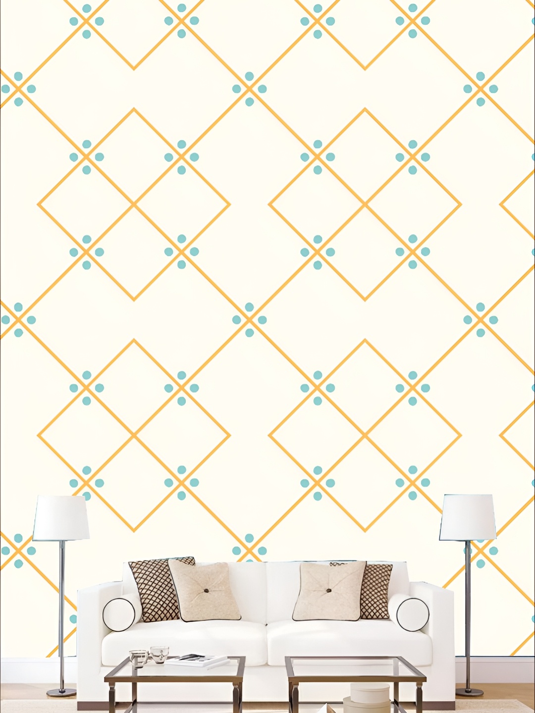 

KSHIRSA White & Yellow Printed Self Adhesive 3D Wall Sticker