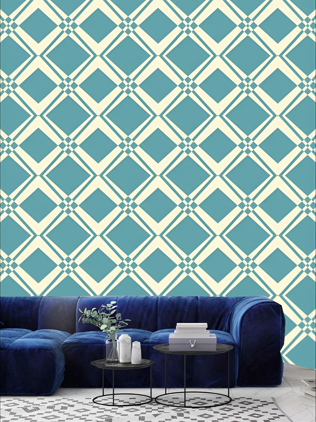 

KSHIRSA Sea Green & White 3D Printed Self-Adhesive Wallpaper