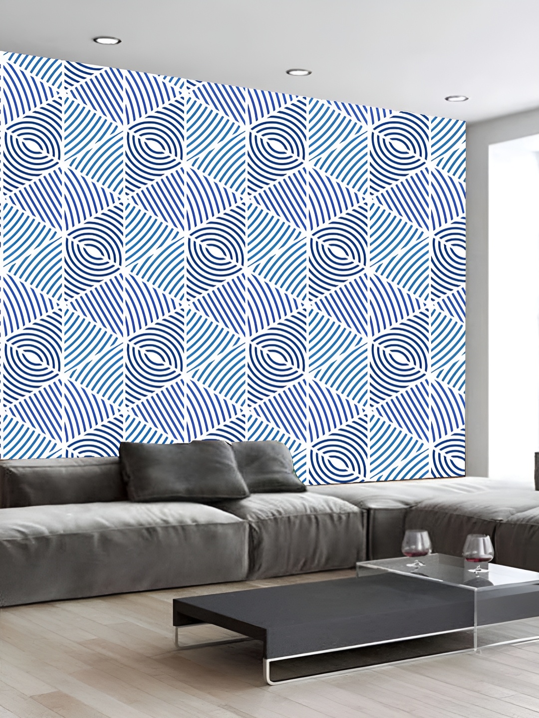 

KSHIRSA Blue & White 3D Printed Self-Adhesive Wallpaper