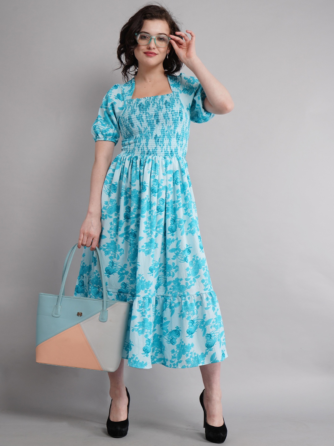 

Ironic Creation Floral Printed Fit & Flare Midi Dress, Teal