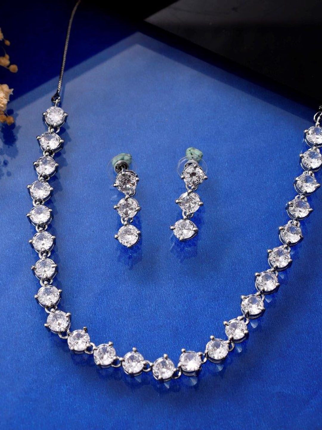 

VOJ Stainless Steel American Diamond-Studded Jewellery Set, Silver