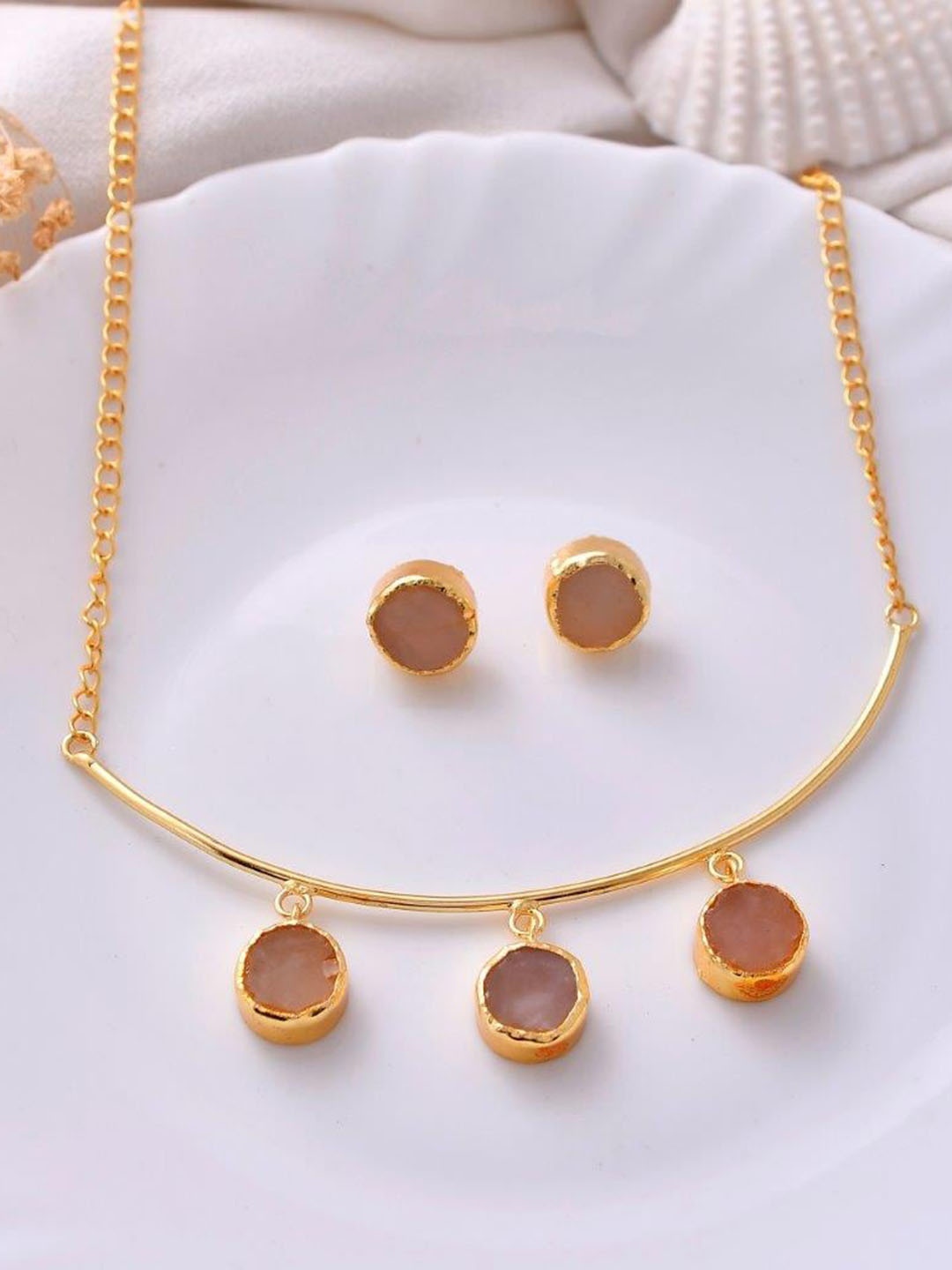 

VOJ Stainless Steel Gold Plated Stone Studded Jewellery Set