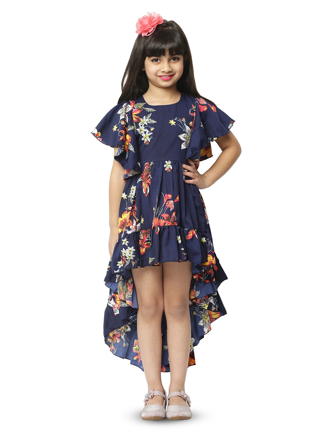 

BAESD Girls Floral Print Flutter Sleeve Crepe Fit & Flare Dress, Blue