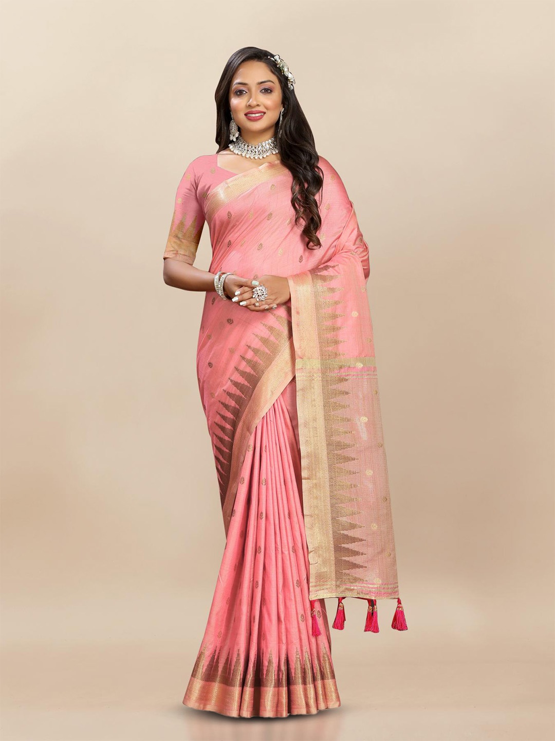 

PATIALAPICKS Woven Design Zari Pure Silk Paithani Saree, Pink