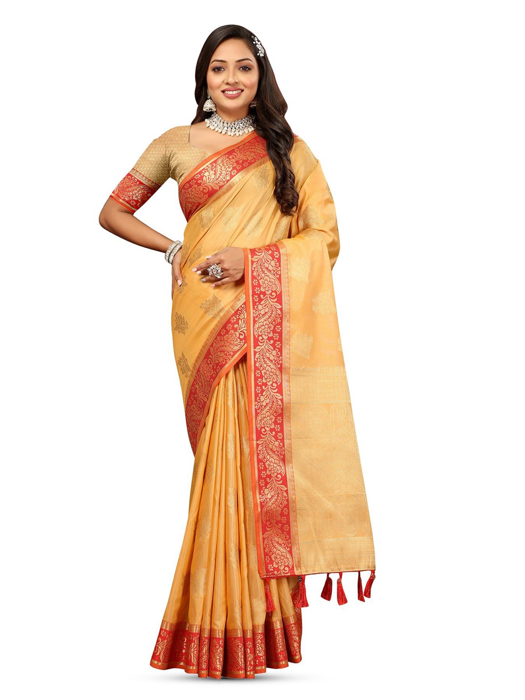 

PATIALAPICKS Ethnic Motifs Woven Design Zari Pure Cotton Paithani Saree, Mustard