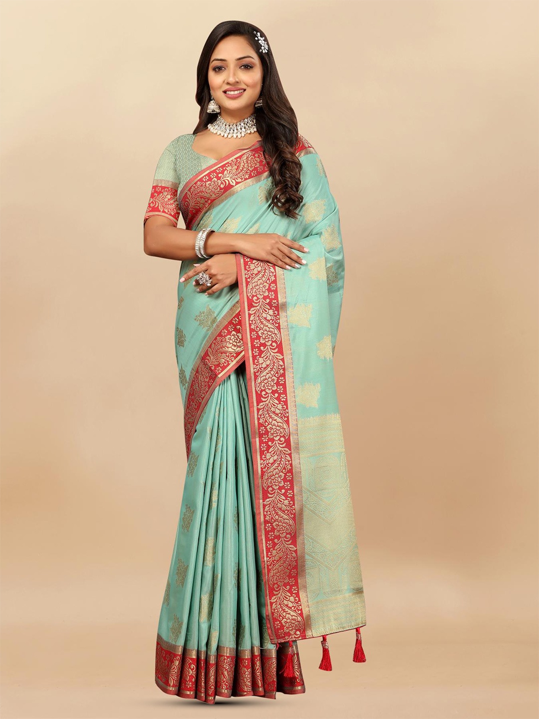 

PATIALAPICKS Ethnic Motifs Woven Design Zari Pure Silk Paithani Saree, Blue