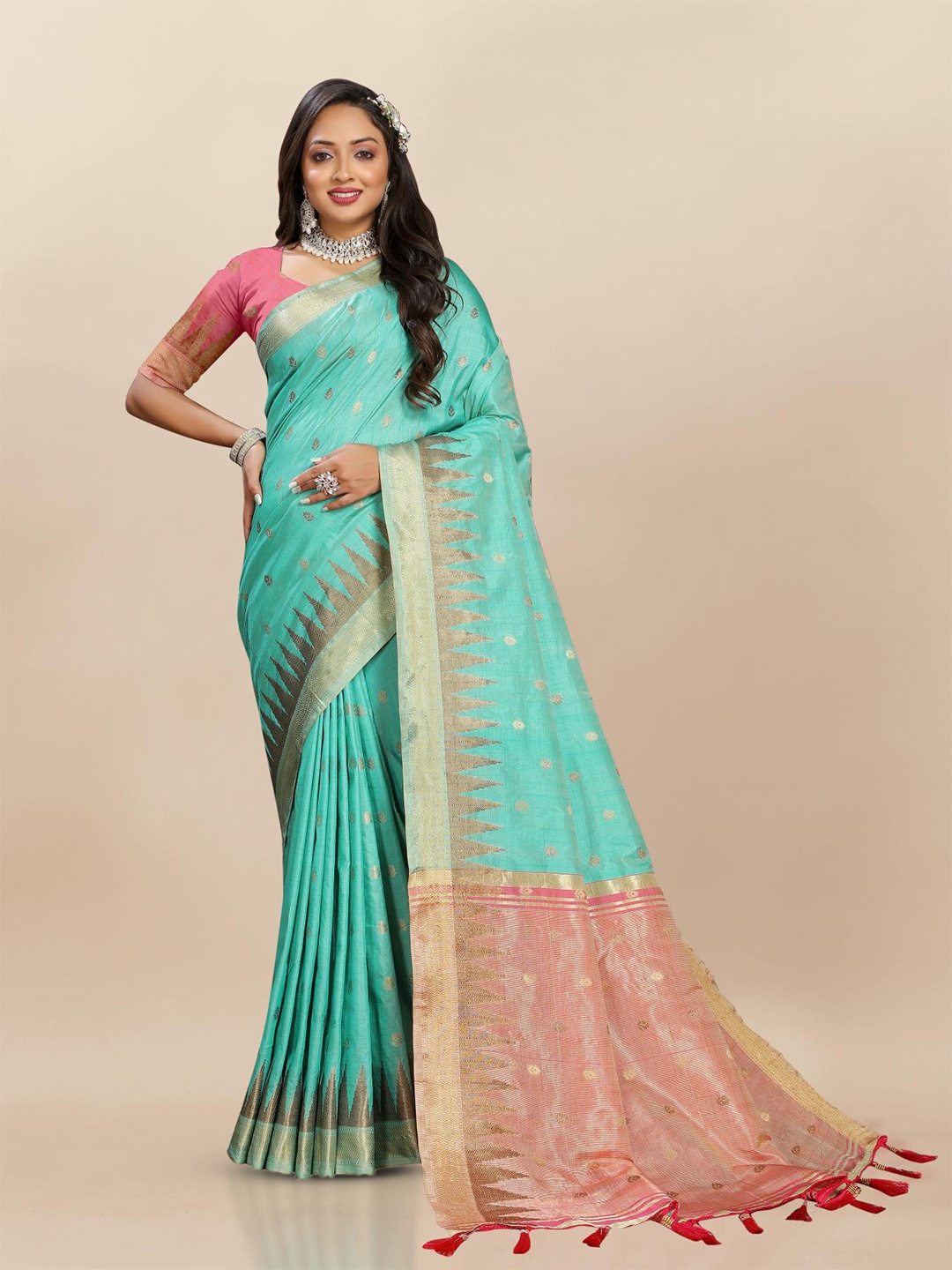 

PATIALAPICKS Ethnic Motifs Zari Pure Silk Paithani Saree, Blue