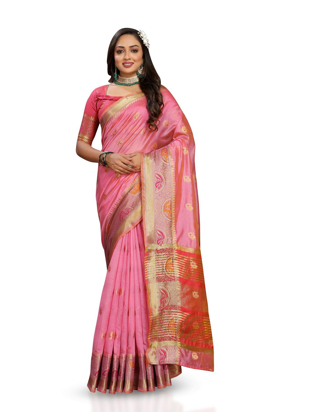 

PATIALAPICKS Ethnic Motifs Woven Design Zari Pure Silk Paithani Saree, Pink