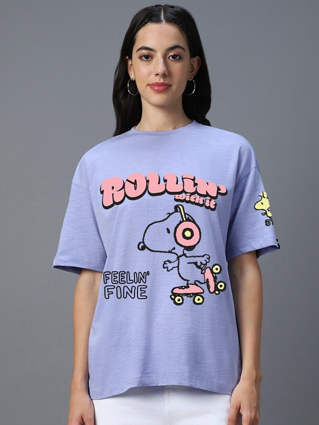 

Bewakoof Air 1.0 Women Baby Lavender Rollin Withit Graphic Printed Oversized T-shirt, Purple
