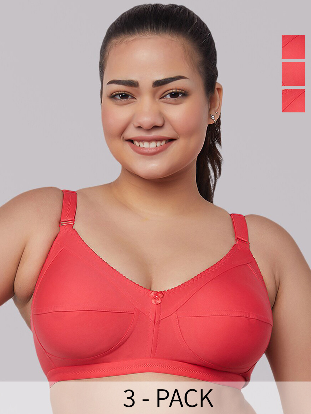 

MAASHIE Pack of 3 Non Padded Everyday Minimizer Bra RD-RD-RD, Red