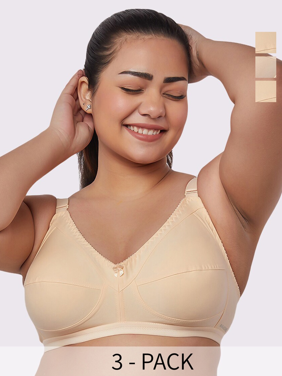 

MAASHIE Pack of 3 Non Padded Everyday Minimizer Bra SK-SK-SK, Beige