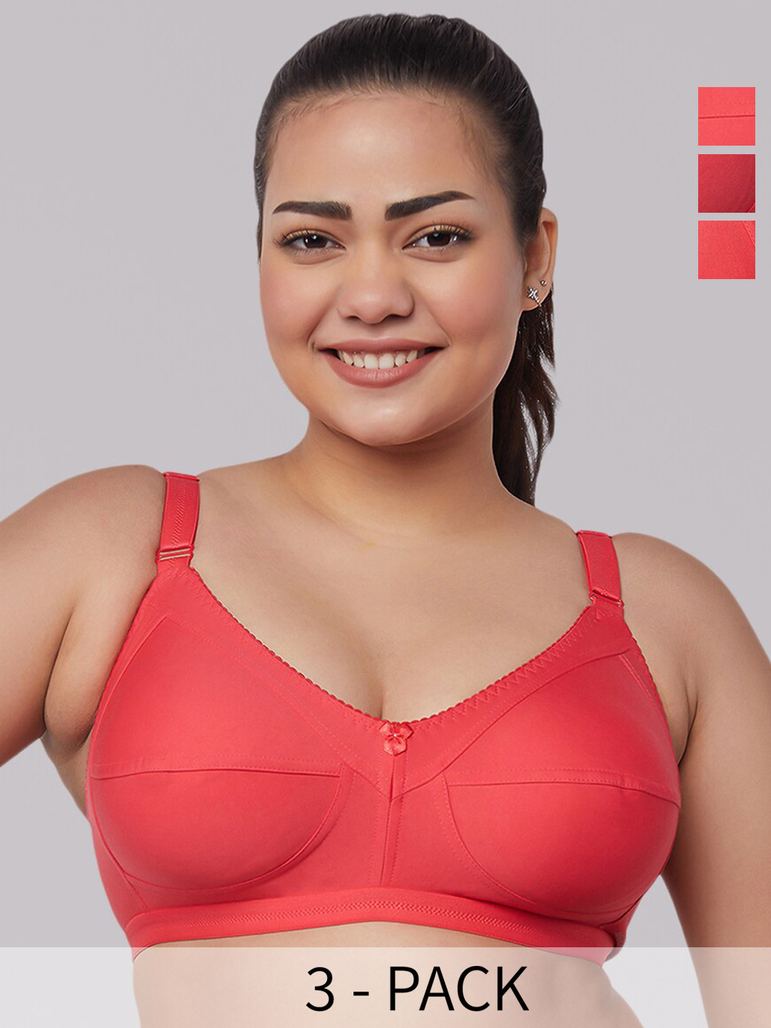 

MAASHIE Pack of 3 Non Padded Everyday Minimizer Bra CRL-CRL-CRL, Coral