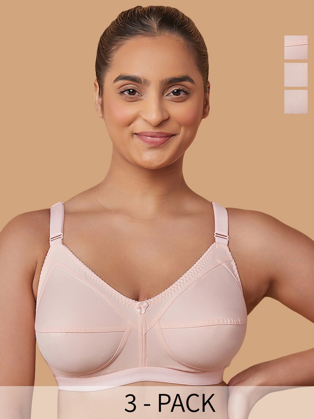 

MAASHIE Pack of 3 Non Padded Everyday Minimizer Bra LPCH-LPCH-LPCH, Peach