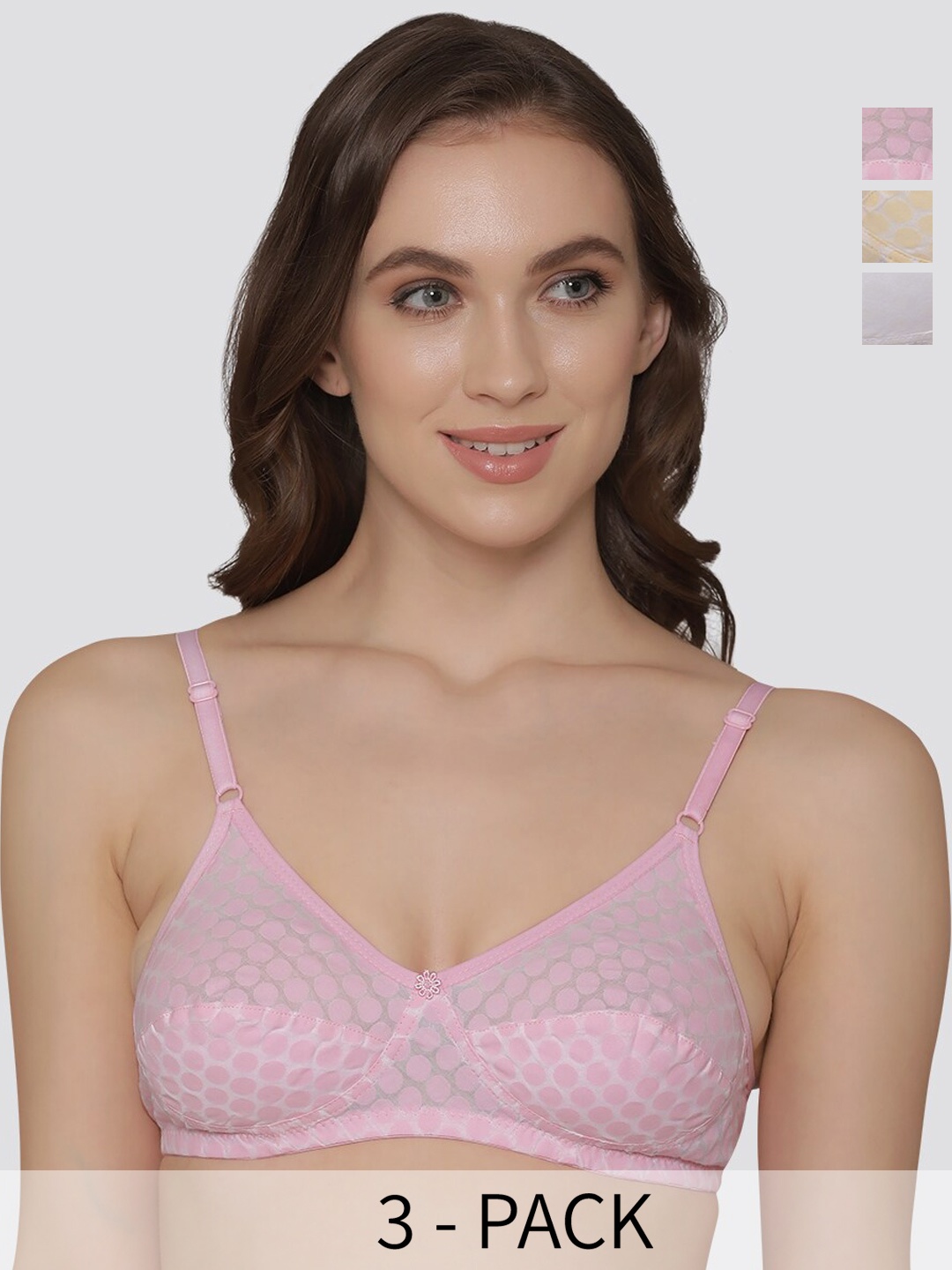 

Kalyani Moon Pack Of 3 Geometric Printed Medium Coverage Everyday Bra- All Day Comfort, Pink