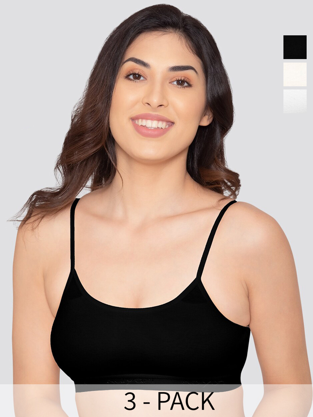 

Kalyani Sanorita Pack of 3 Everyday Beginner Bra for Girls BLK-SKN-WHT, Black