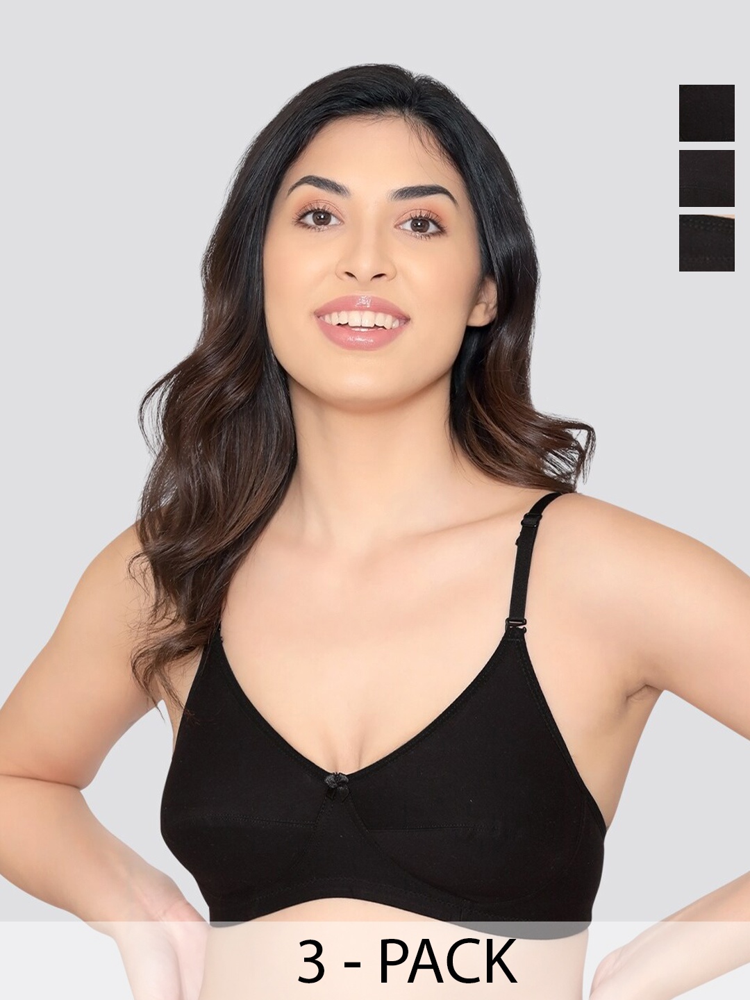 

Kalyani Wamika Pack of 3 Non Padded Cotton Bra BLK-BLK-BLK, Black
