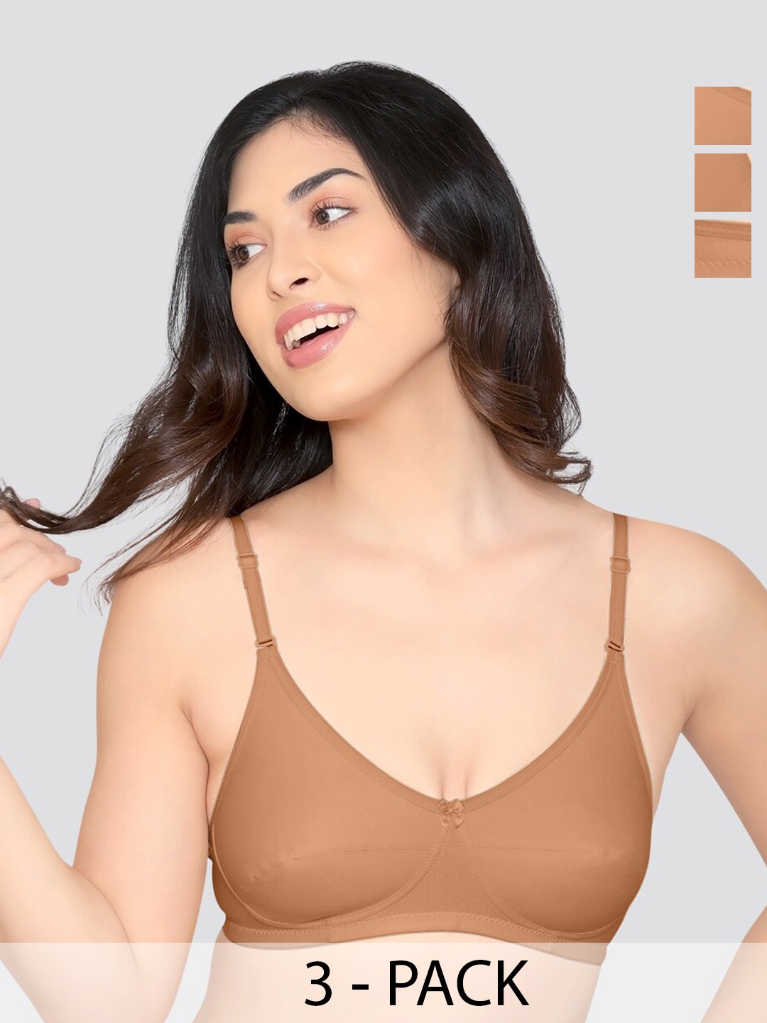 

Kalyani Wamika Pack of 3 Non Padded Cotton Bra CML-CML-CML, Camel brown