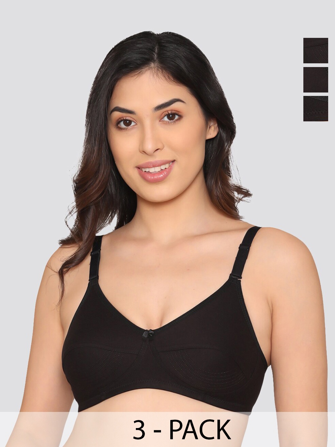 

Kalyani Pranika Pack of 3 Full Coverage Side Stitching Everyday Bra BLK-BLK-BLK, Black