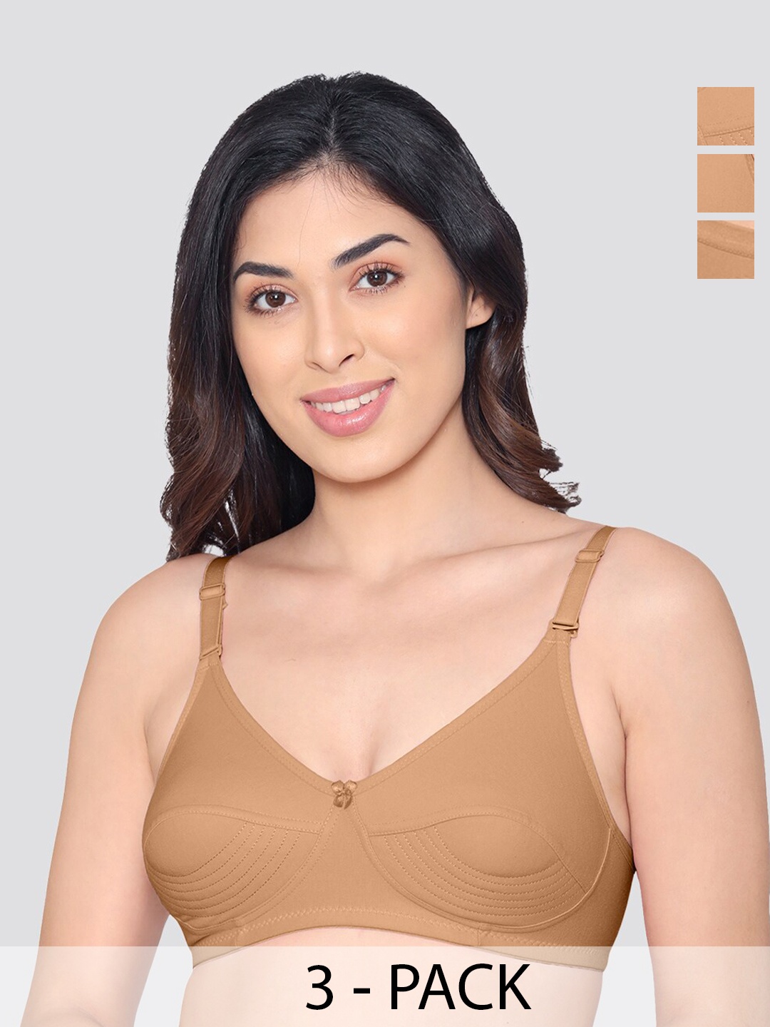 

Kalyani Pranika Pack of 3 Full Coverage Side Stitching Everyday Bra ND-ND-ND, Nude