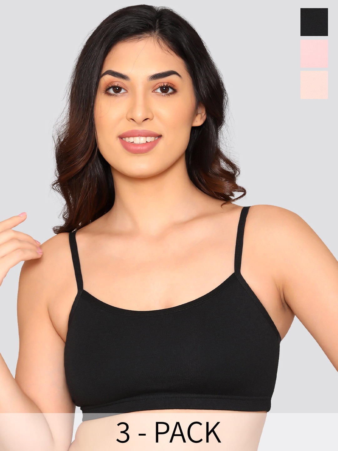 

Kalyani Mia Pack of 3 Girl's Beginner Bra PNK-PCH-BLK, Black